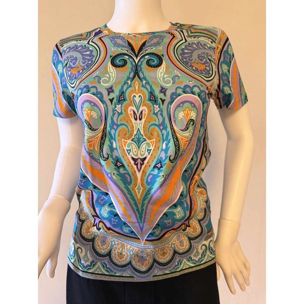 Etro Women's Multicolor Arnica Paisley Print T-Shirt Short Sleeve IT 40 US S